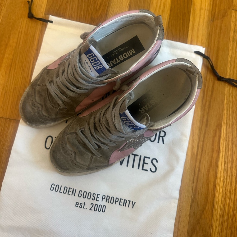 Golden Goose Pink Silver Glitter Mid Star Leather & Suede Sneakers - Picture 8 of 10
